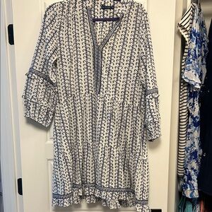La Plage White and Blue Patterned Blouse